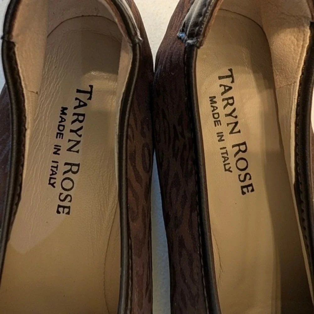 Taryn Rose‎ Brown Leopard Print Jacquard Low Wedge Shoes Made in Italy EU 36.5